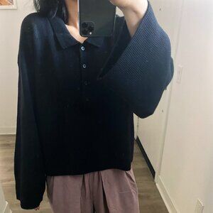 NWT Toteme Cashmere Polo Shirt Knit Oversized Sweater Black XXS Wide Sleeve